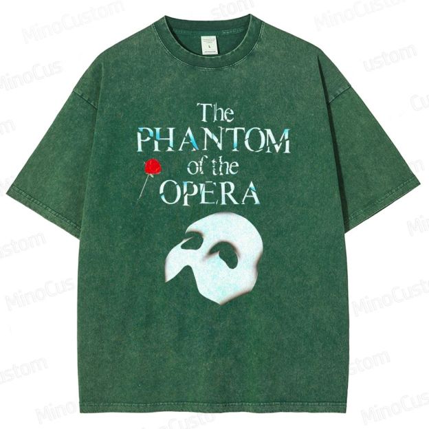 The Phantom of the Opera Mask and Title Graphic Washed Vintage T - Shirt