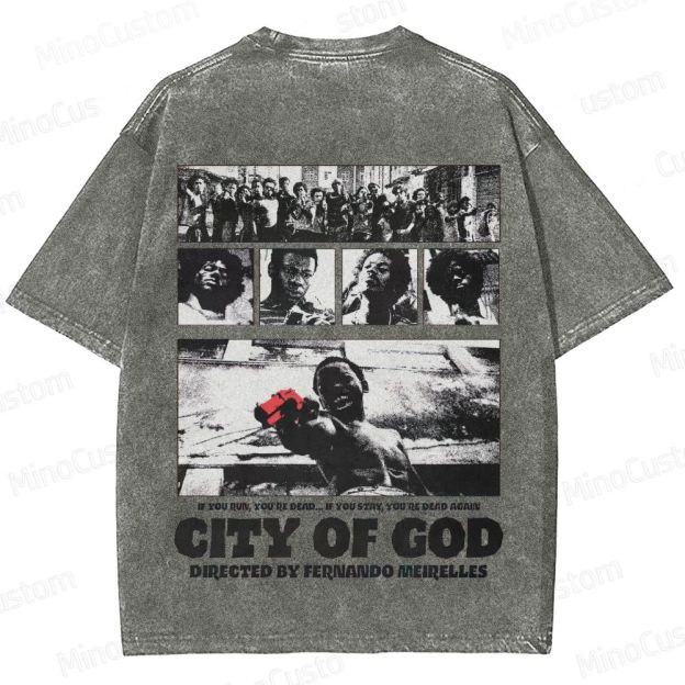 City of God Scene Collage and Title Graphic Washed Vintage T - Shirt