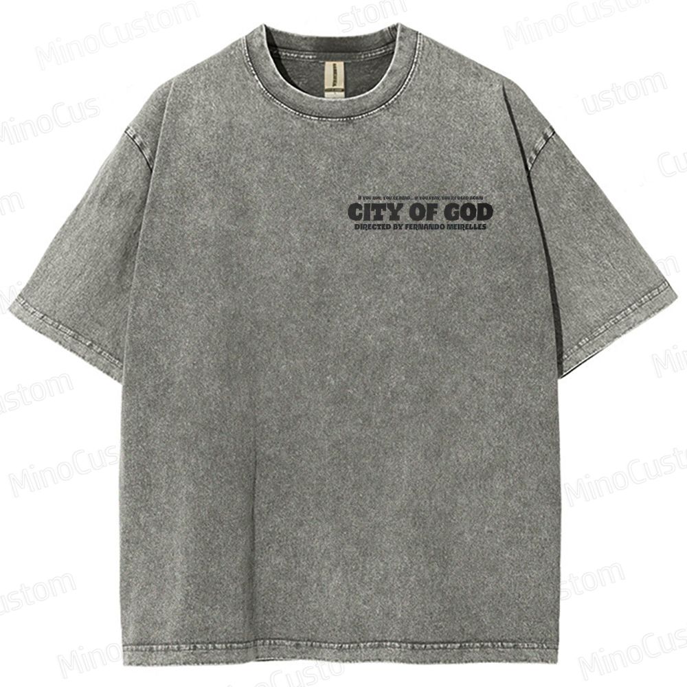 City of God Scene Collage and Title Graphic Washed Vintage T - Shirt