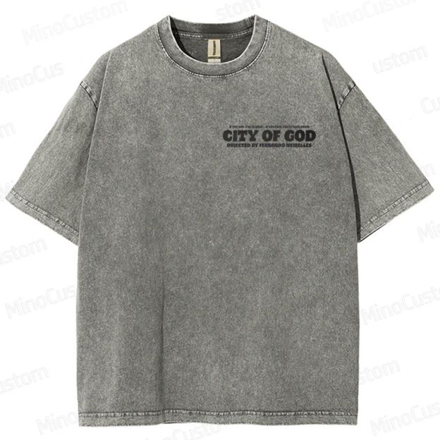 City of God Scene Collage and Title Graphic Washed Vintage T - Shirt