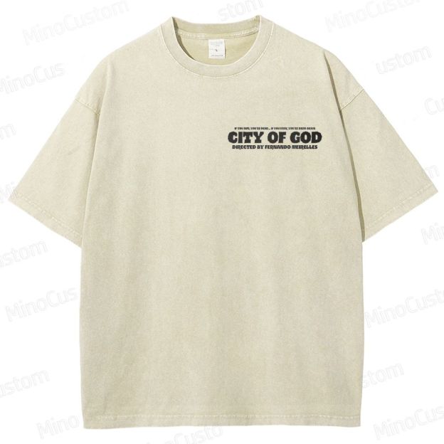 City of God Scene Collage and Title Graphic Washed Vintage T - Shirt