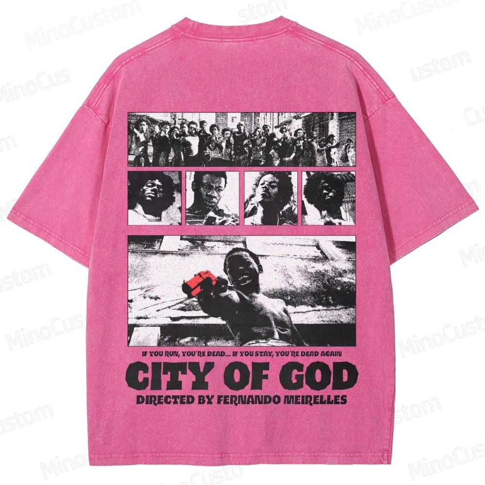 City of God Scene Collage and Title Graphic Washed Vintage T - Shirt