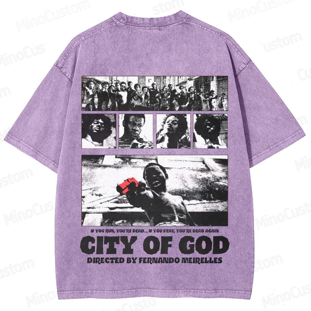 City of God Scene Collage and Title Graphic Washed Vintage T - Shirt