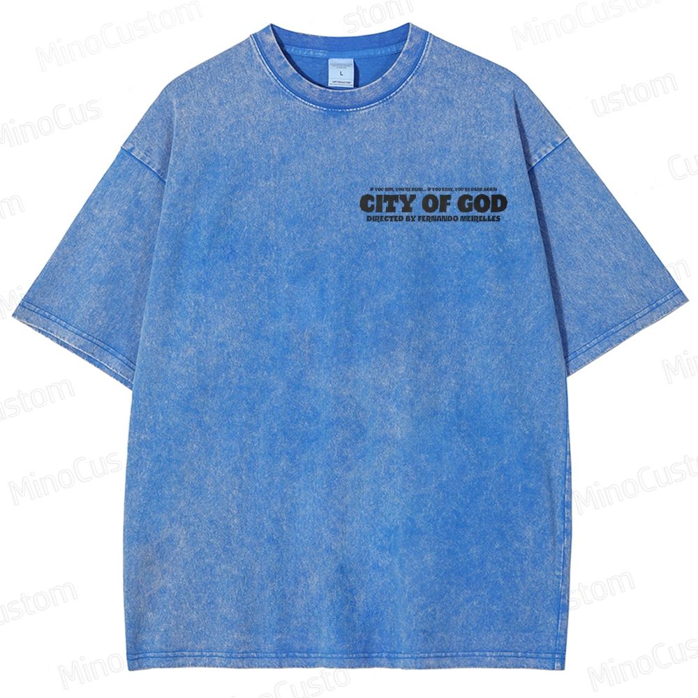 City of God Scene Collage and Title Graphic Washed Vintage T - Shirt