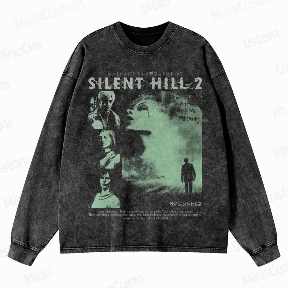 Vintage 90s Bootleg Style Silent Hill II Crewneck Washed Sweatshirt 