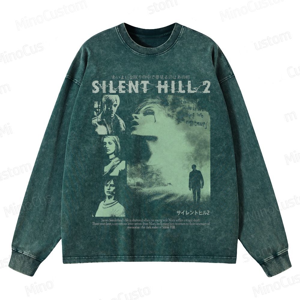 Vintage 90s Bootleg Style Silent Hill II Crewneck Washed Sweatshirt 