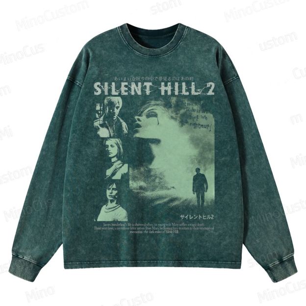 Vintage 90s Bootleg Style Silent Hill II Crewneck Washed Sweatshirt 