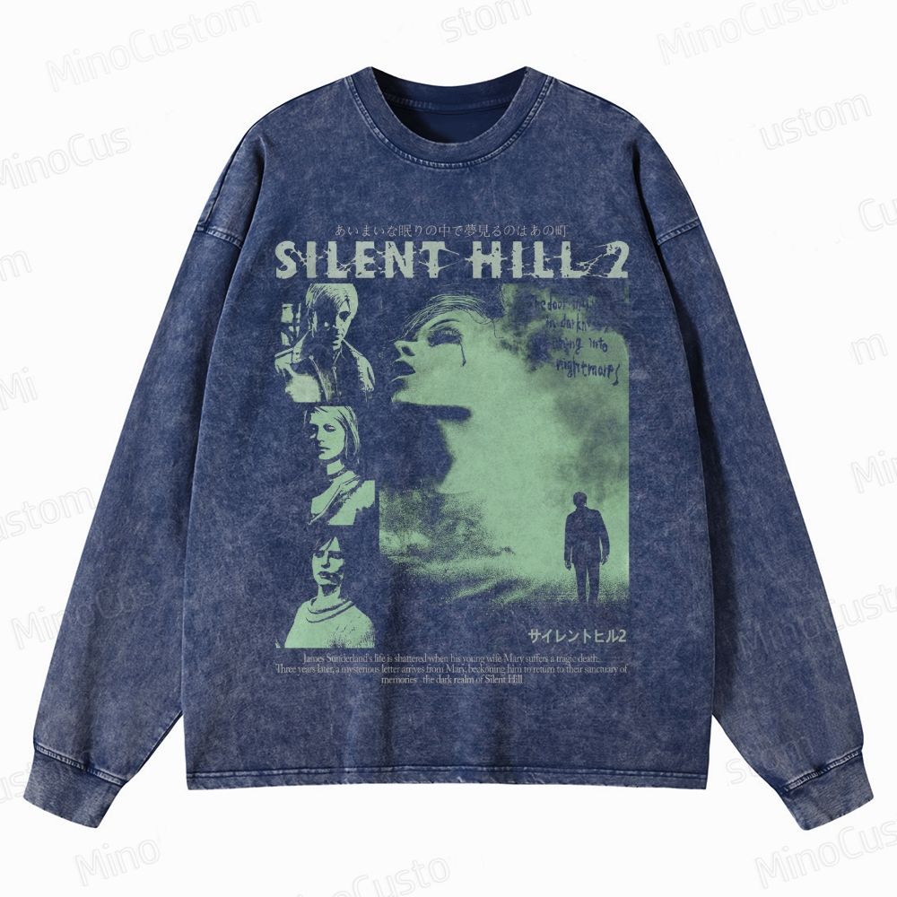 Vintage 90s Bootleg Style Silent Hill II Crewneck Washed Sweatshirt 