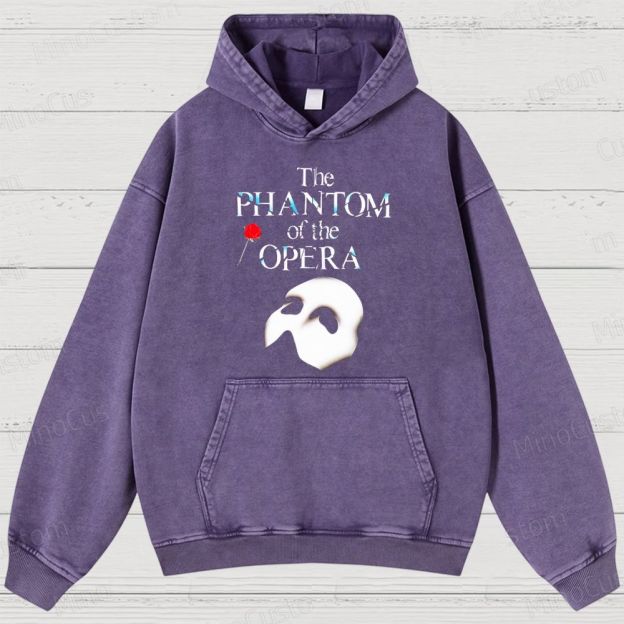 The Phantom of the Opera Mask & Title Graphic Washed Vintage Hoodie