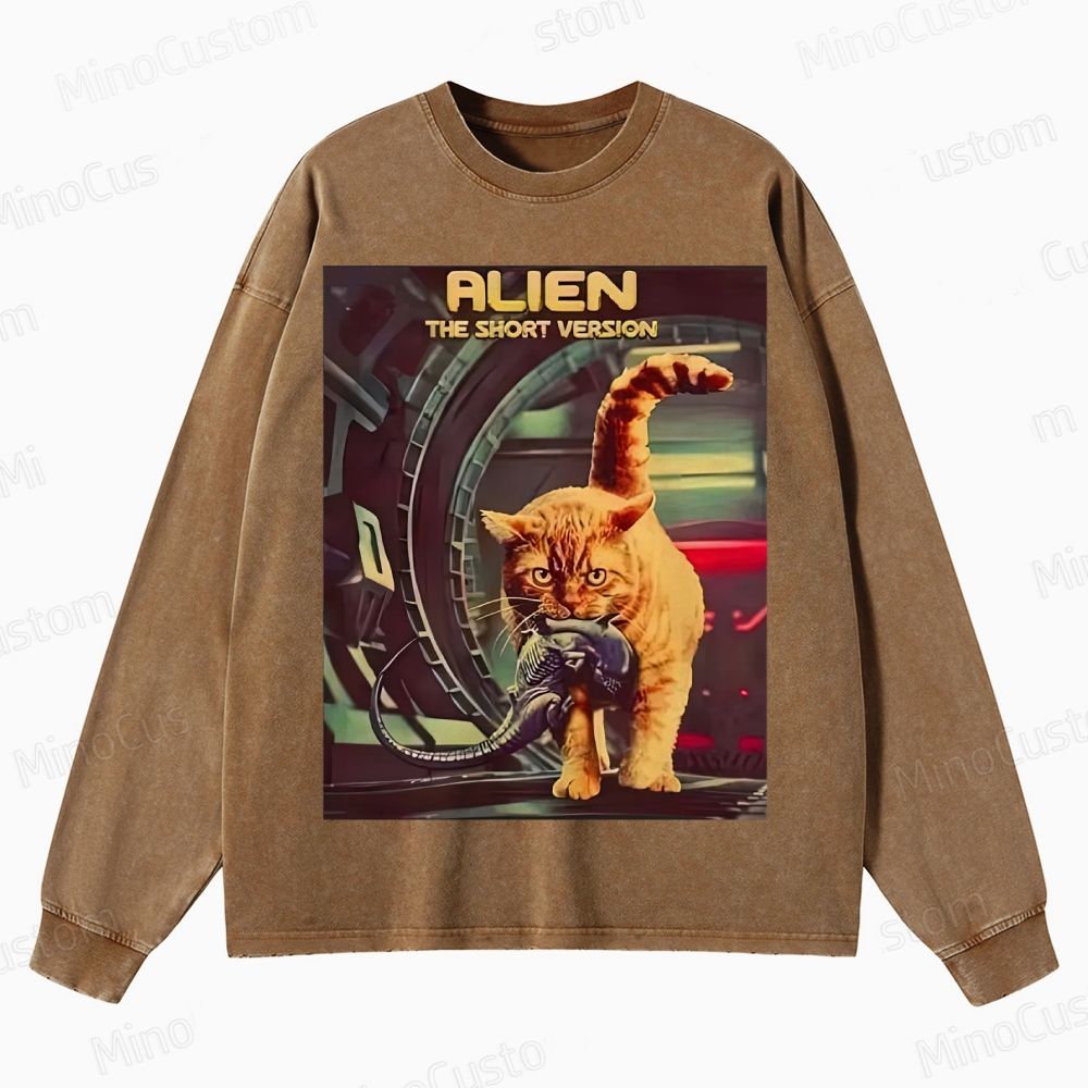 Alien Cat Crewneck Washed Sweatshirt