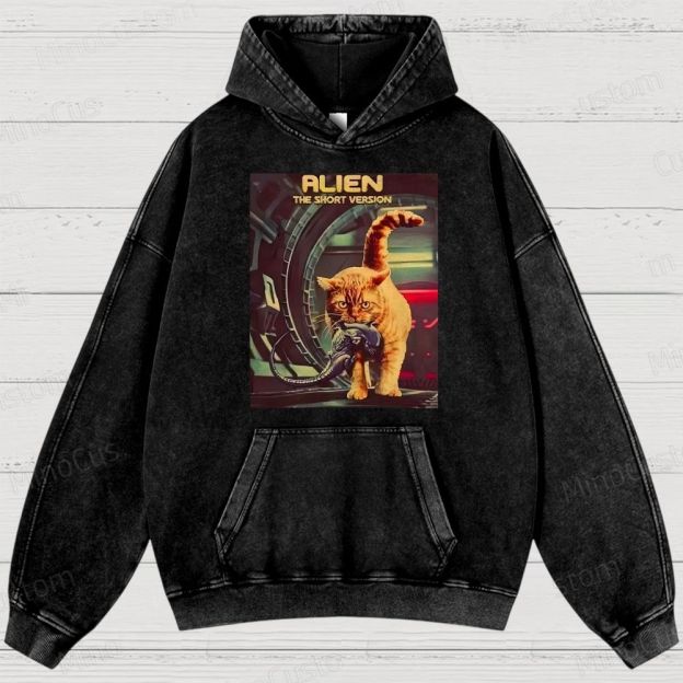 Alien Cat Washed Hoodies