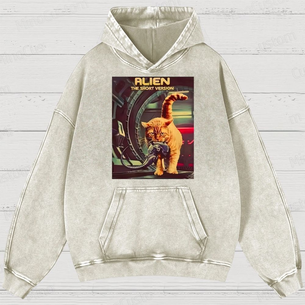 Alien Cat Washed Hoodies