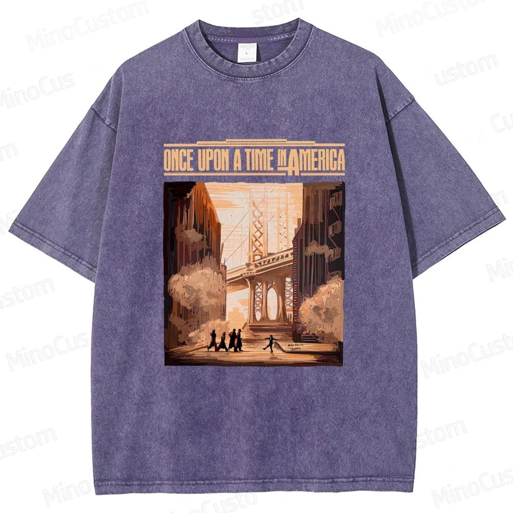Once Upon a Time in America Scene & Title Graphic Washed Vintage T - Shirt