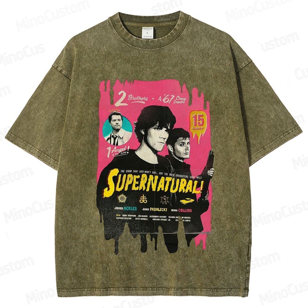 Supernatural Cast & Theme Graphic Washed Vintage T - Shirt