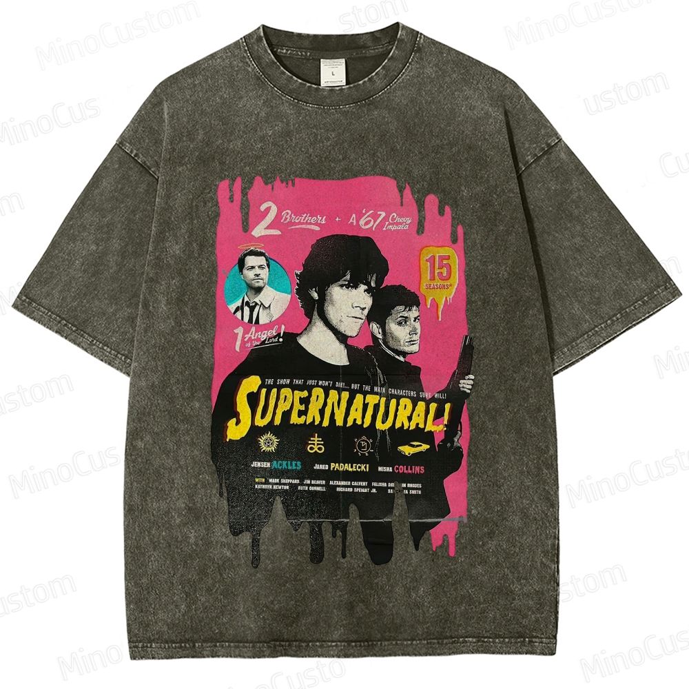 Supernatural Cast & Theme Graphic Washed Vintage T - Shirt