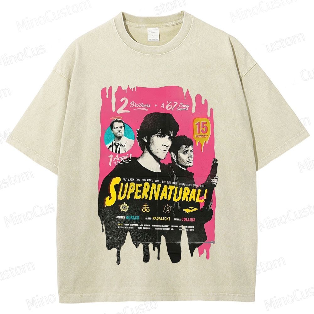 Supernatural Cast & Theme Graphic Washed Vintage T - Shirt