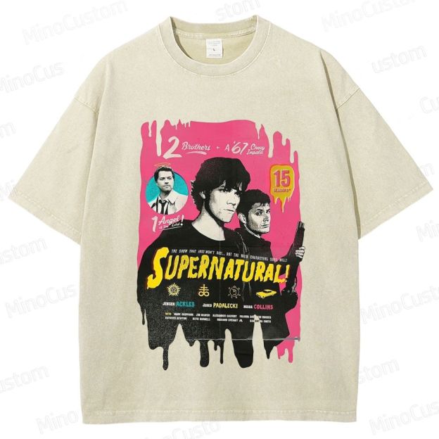 Supernatural Cast & Theme Graphic Washed Vintage T - Shirt