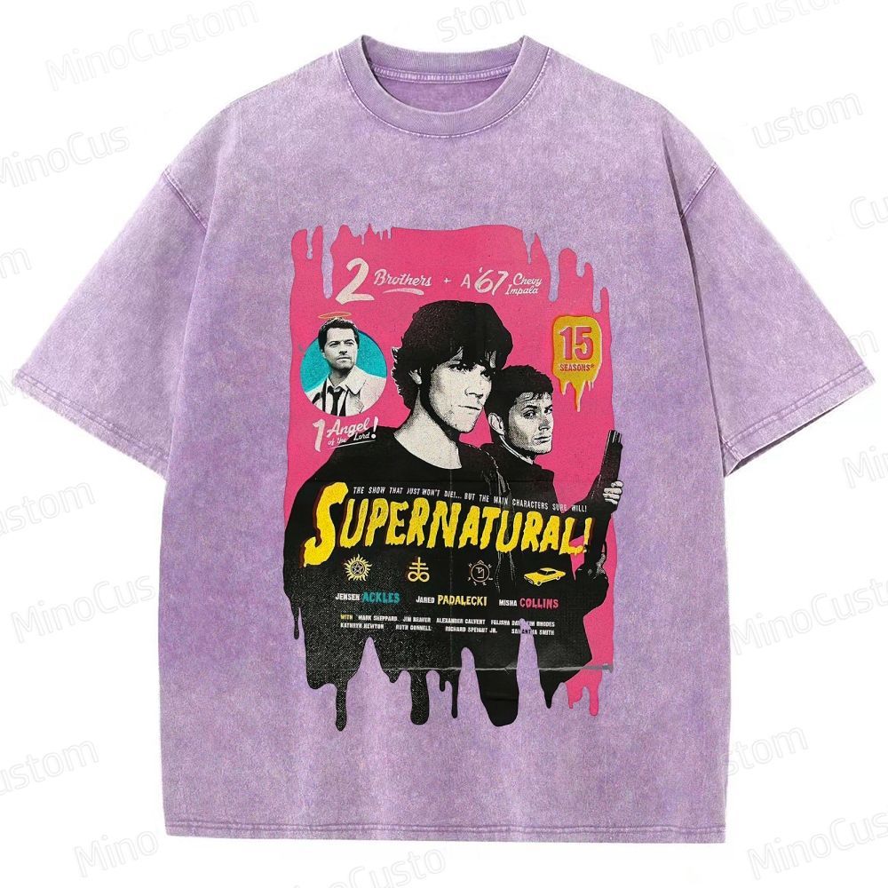 Supernatural Cast & Theme Graphic Washed Vintage T - Shirt
