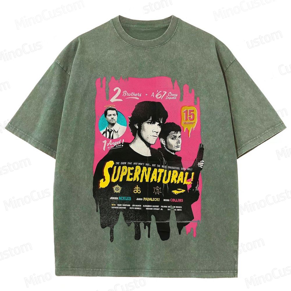 Supernatural Cast & Theme Graphic Washed Vintage T - Shirt