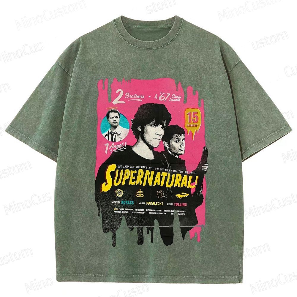 Supernatural Cast & Theme Graphic Washed Vintage T - Shirt