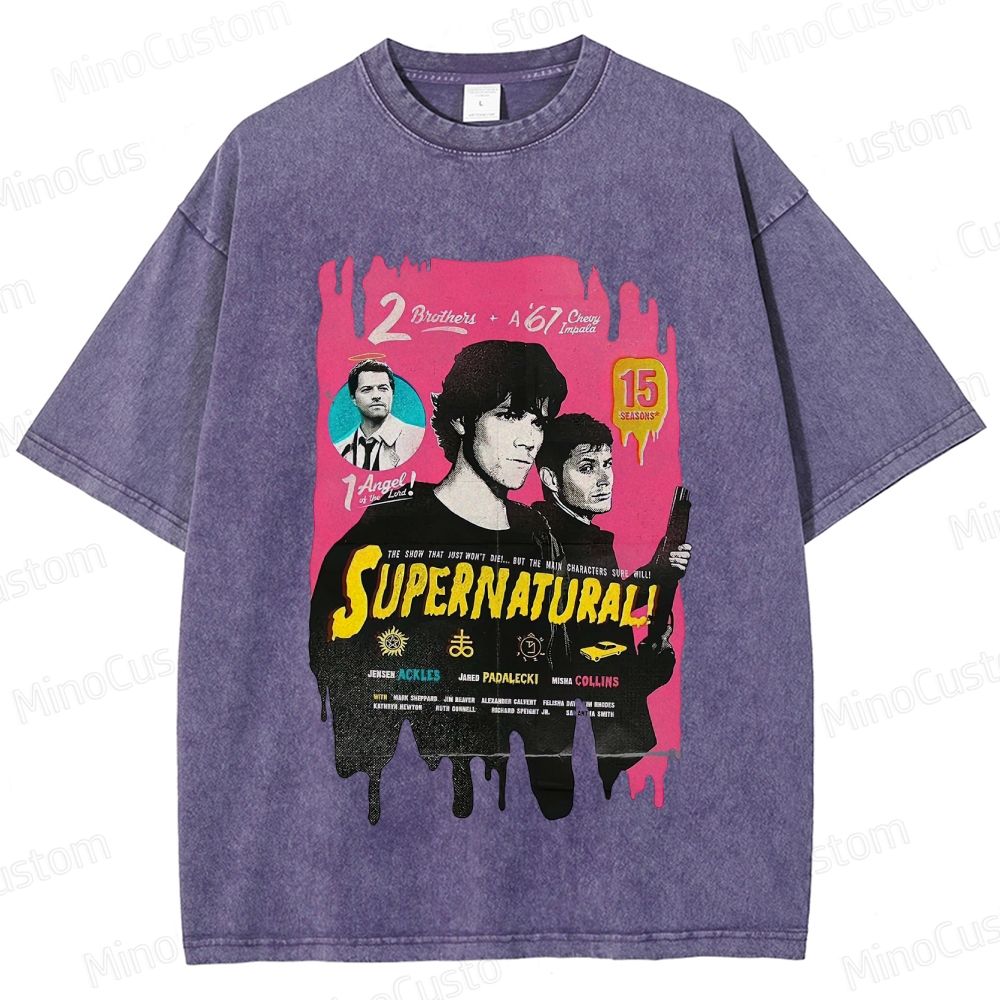 Supernatural Cast & Theme Graphic Washed Vintage T - Shirt