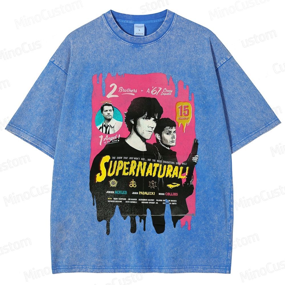 Supernatural Cast & Theme Graphic Washed Vintage T - Shirt