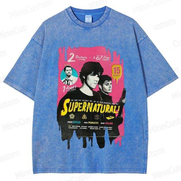 Supernatural Cast & Theme Graphic Washed Vintage T - Shirt