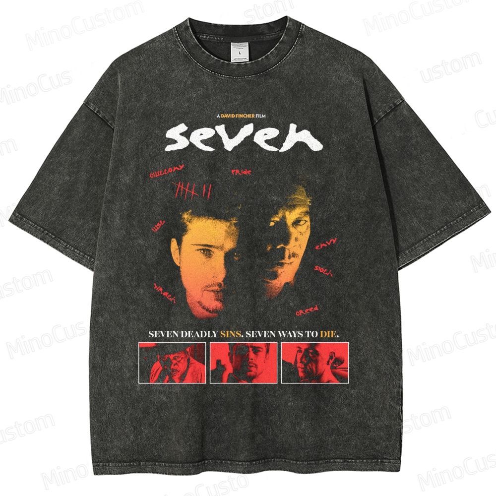 Se7en Cast & Quote Graphic Washed Vintage T - Shirt