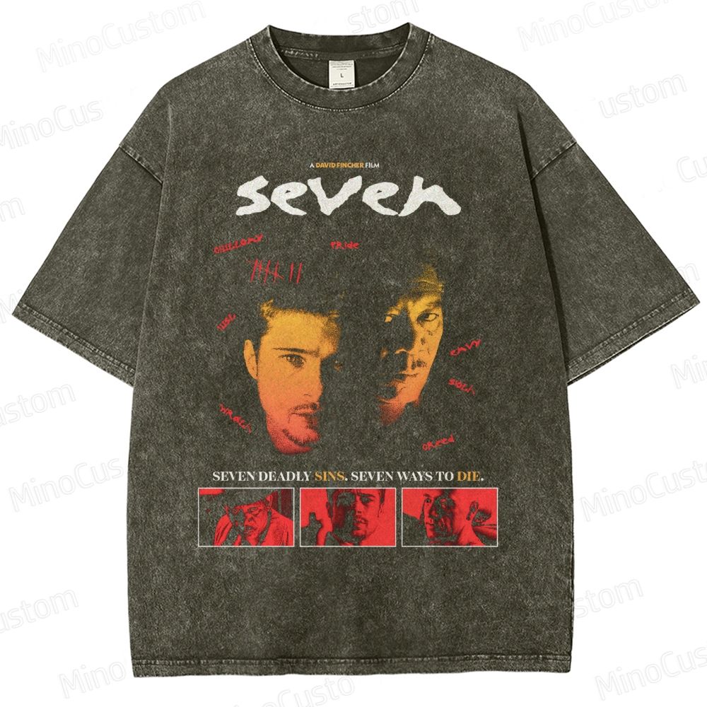 Se7en Cast & Quote Graphic Washed Vintage T - Shirt