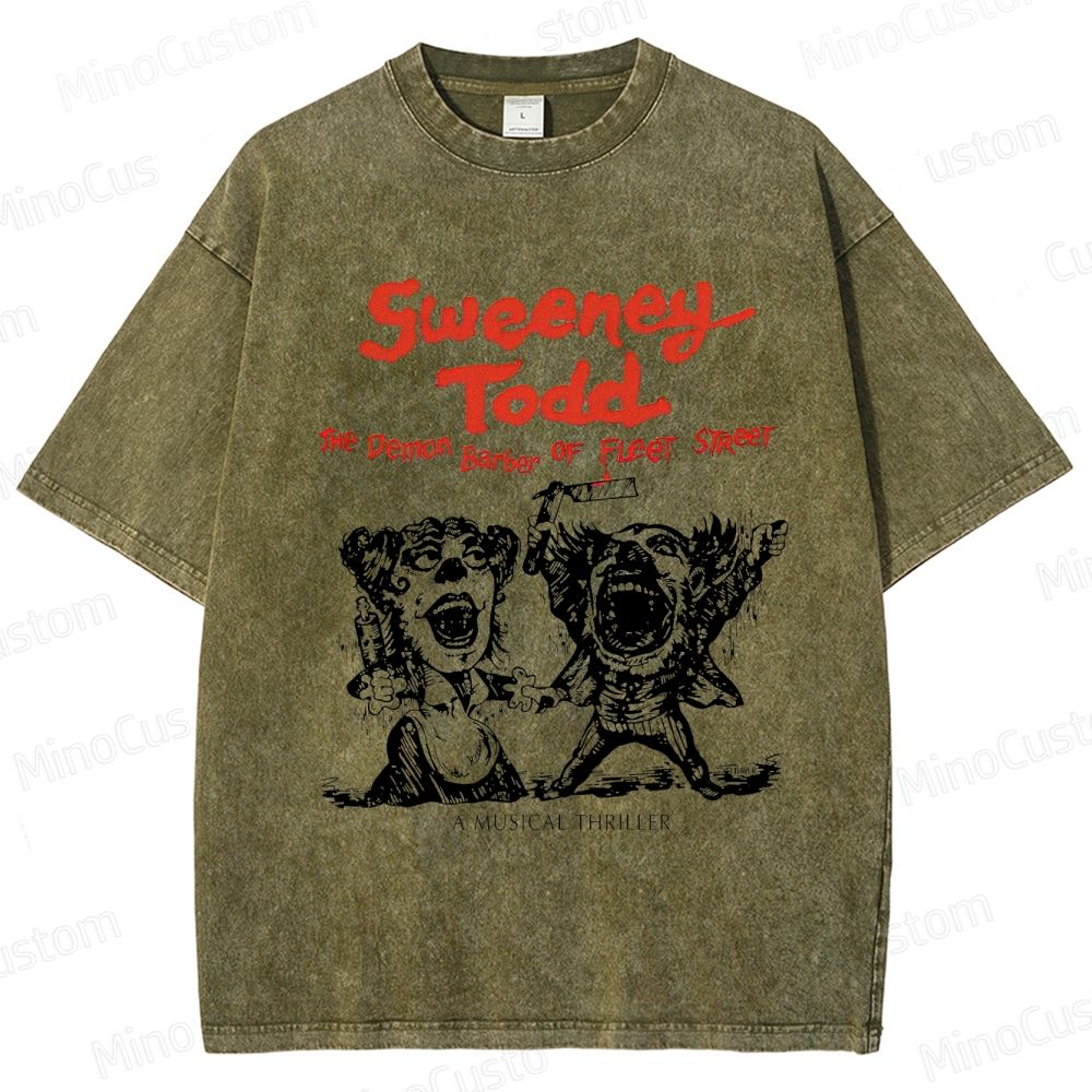 Sweeney Todd: The Demon Barber of Fleet Street Character & Title Graphic Washed Vintage T - Shirt