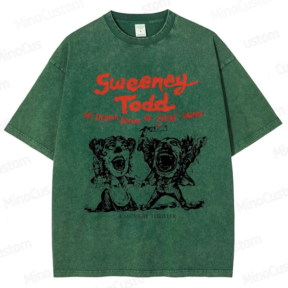 Sweeney Todd: The Demon Barber of Fleet Street Character & Title Graphic Washed Vintage T - Shirt