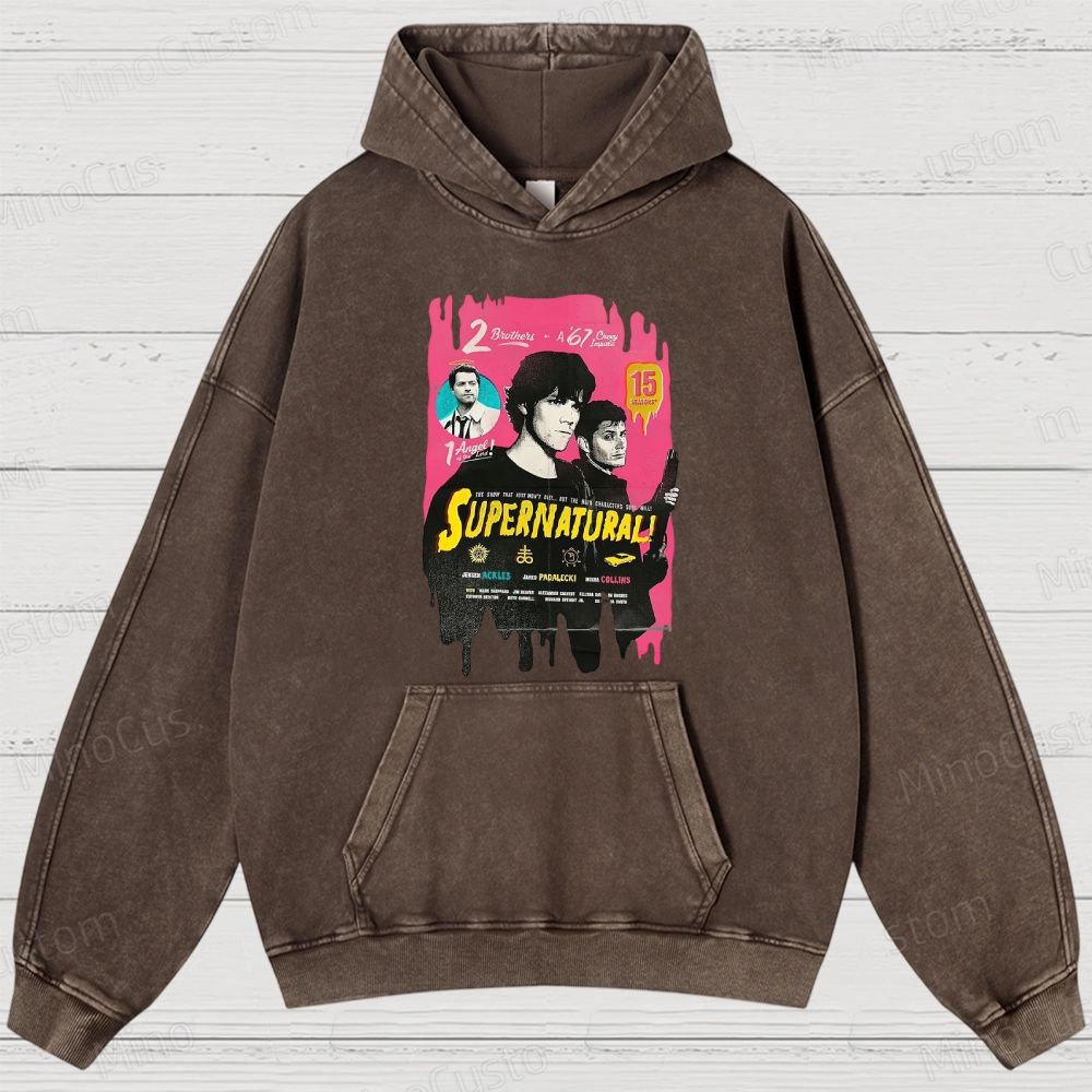 Supernatural Cast & Theme Graphic Washed Vintage Hoodie