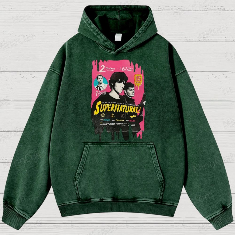 Supernatural Cast & Theme Graphic Washed Vintage Hoodie