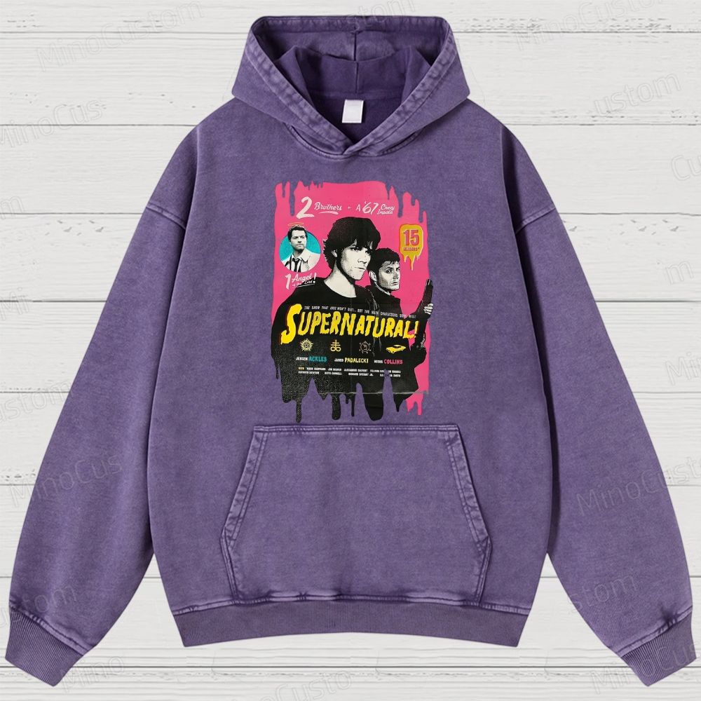 Supernatural Cast & Theme Graphic Washed Vintage Hoodie