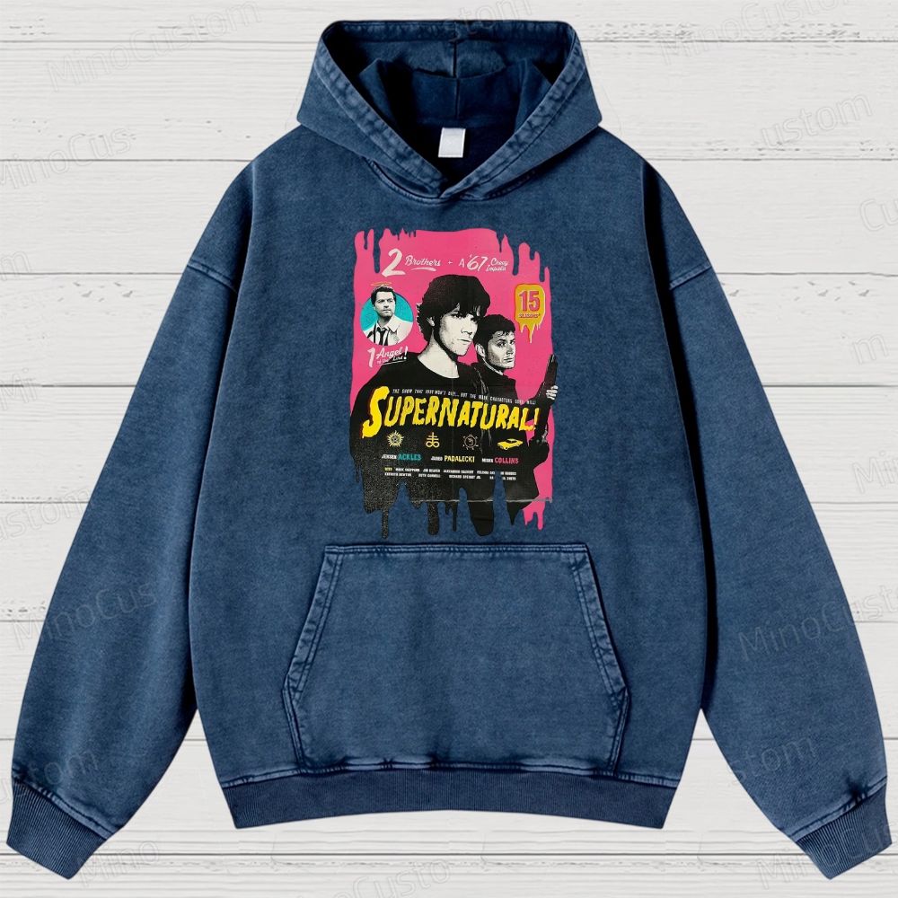 Supernatural Cast & Theme Graphic Washed Vintage Hoodie