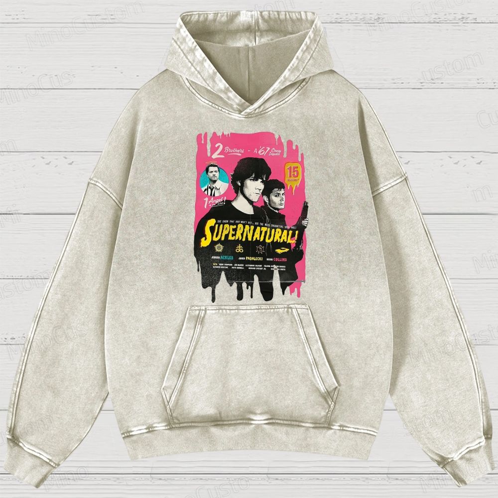 Supernatural Cast & Theme Graphic Washed Vintage Hoodie