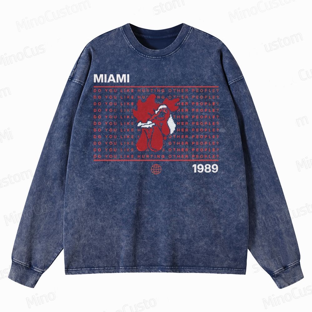 Retro Violence Aesthetic with Masked Rooster & 1989 Crewneck Washed Sweatshirt