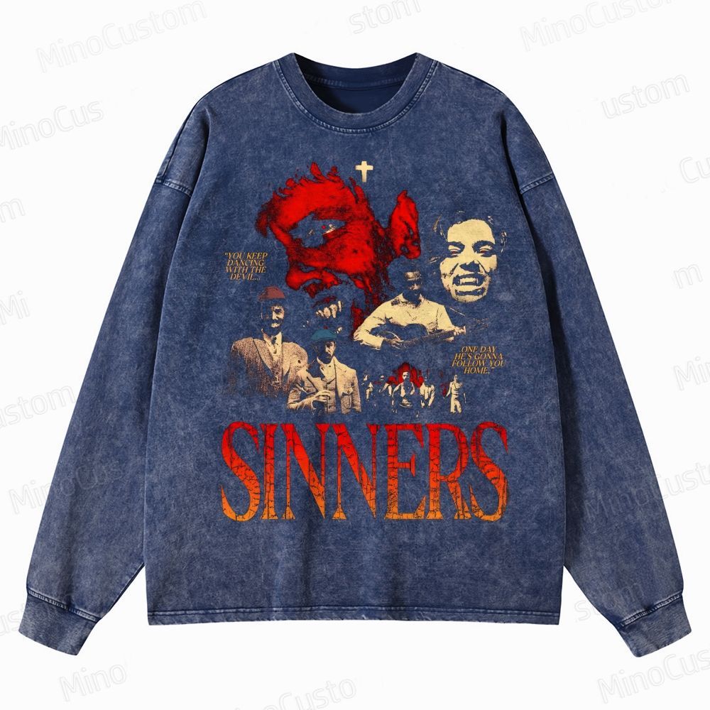 Sinners Movie Crewneck Washed Sweatshirt 