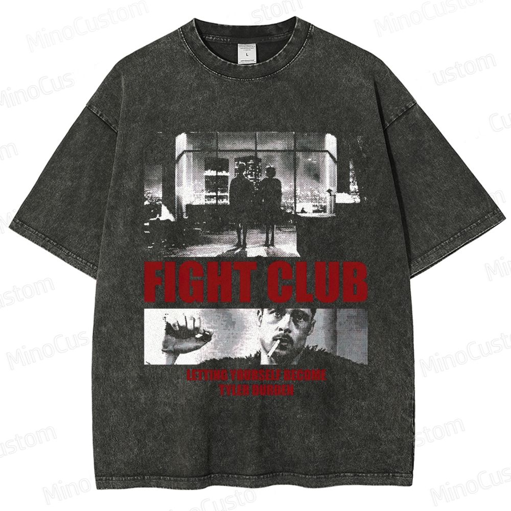 Fight Club Scene Collage & Quote Graphic Washed Vintage T - Shirt