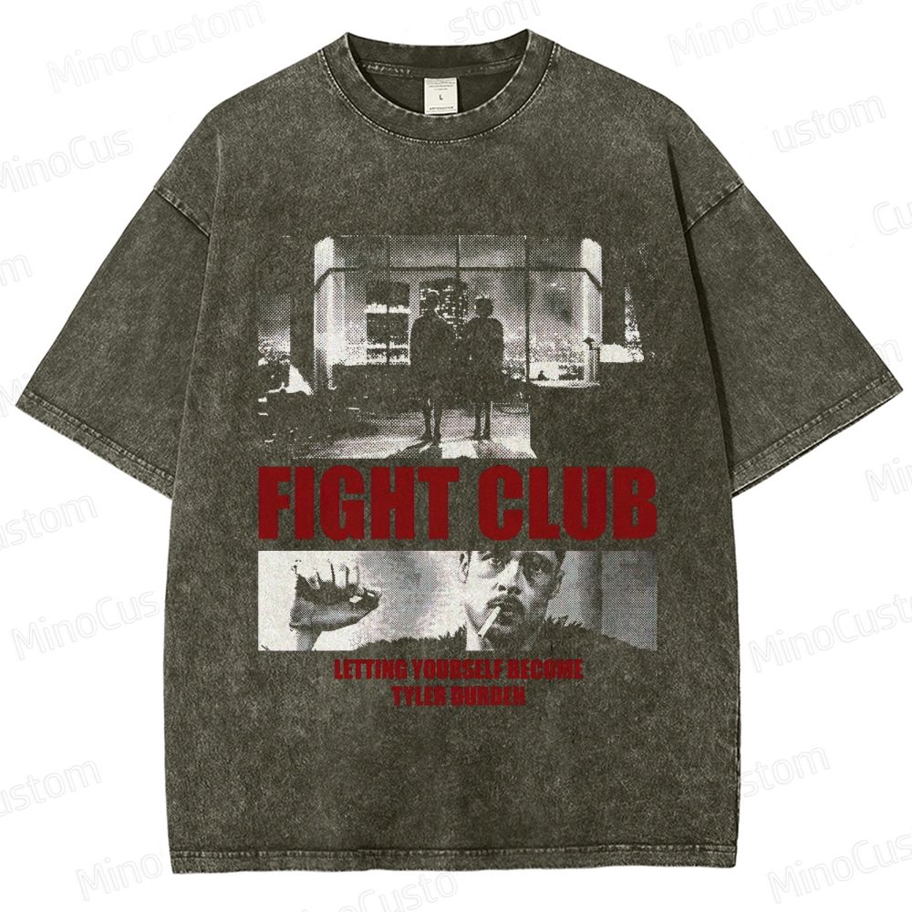 Fight Club Scene Collage & Quote Graphic Washed Vintage T - Shirt