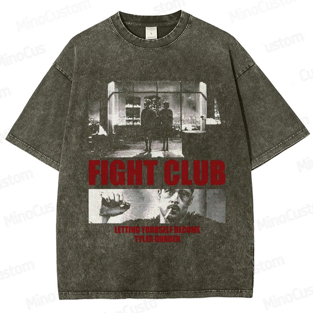 Fight Club Scene Collage & Quote Graphic Washed Vintage T - Shirt