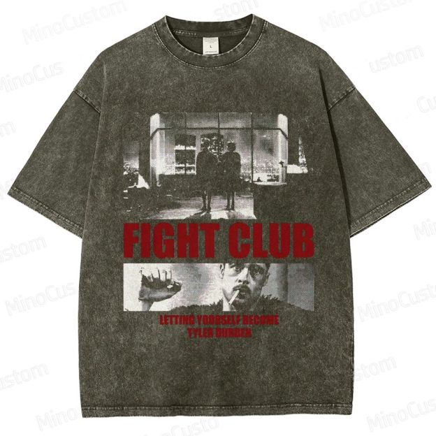 Fight Club Scene Collage & Quote Graphic Washed Vintage T - Shirt