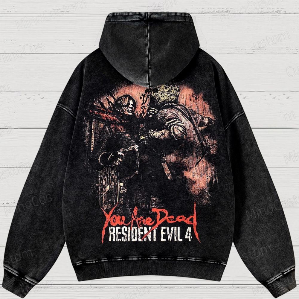 Vintage Washed Resident Evil 4 Dr. Salvador Chainsaw Washed Hoodies