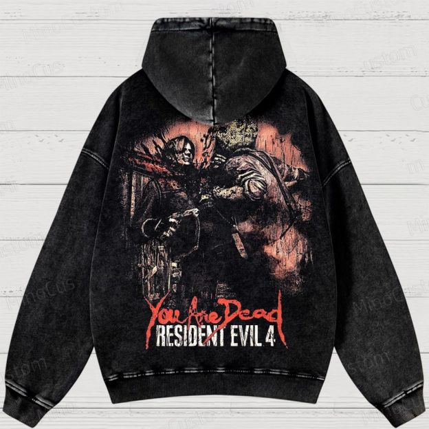 Vintage Washed Resident Evil 4 Dr. Salvador Chainsaw Washed Hoodies 