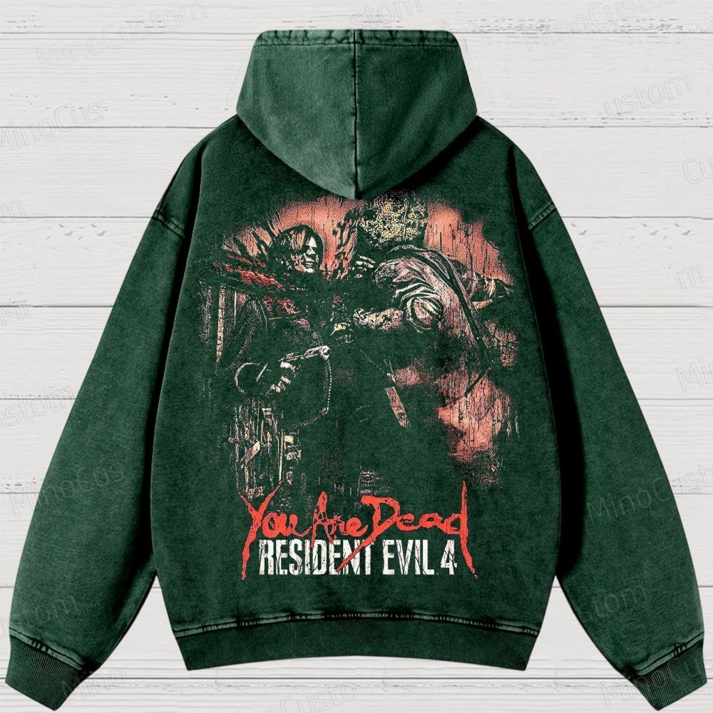 Vintage Washed Resident Evil 4 Dr. Salvador Chainsaw Washed Hoodies 