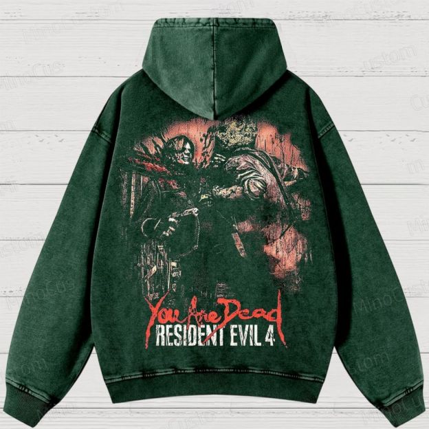 Vintage Washed Resident Evil 4 Dr. Salvador Chainsaw Washed Hoodies 
