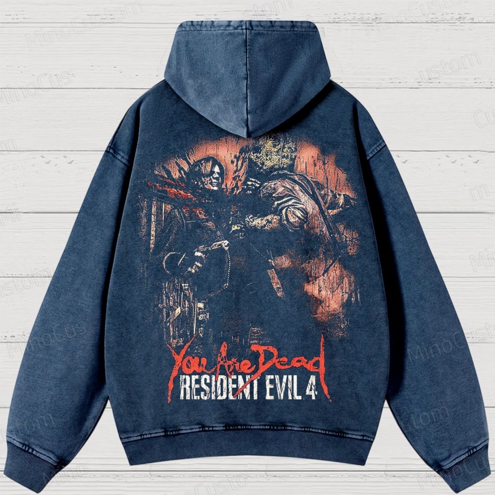 Vintage Washed Resident Evil 4 Dr. Salvador Chainsaw Washed Hoodies 