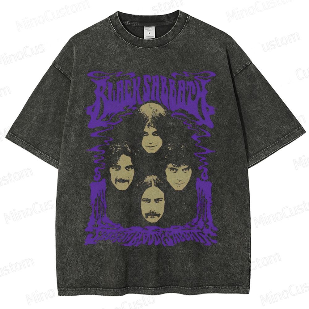 Black Sabbath Band Portrait Graphic Washed Vintage T - Shirt