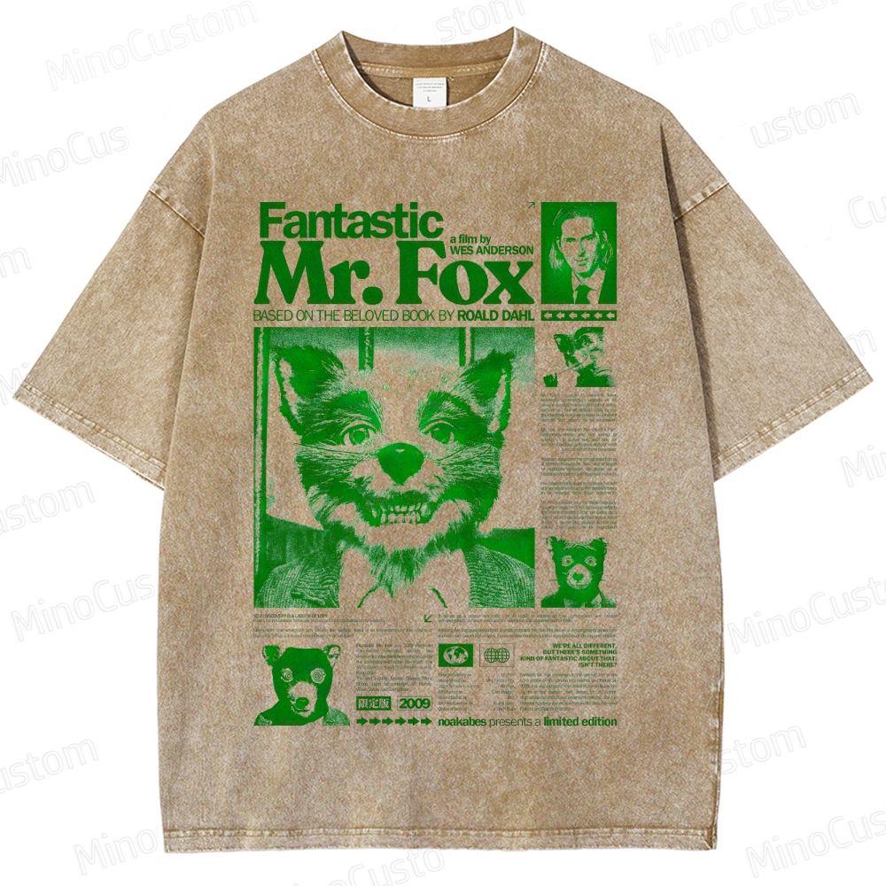 Fantastic Mr. Fox Collage Graphic Washed Vintage T - Shirt