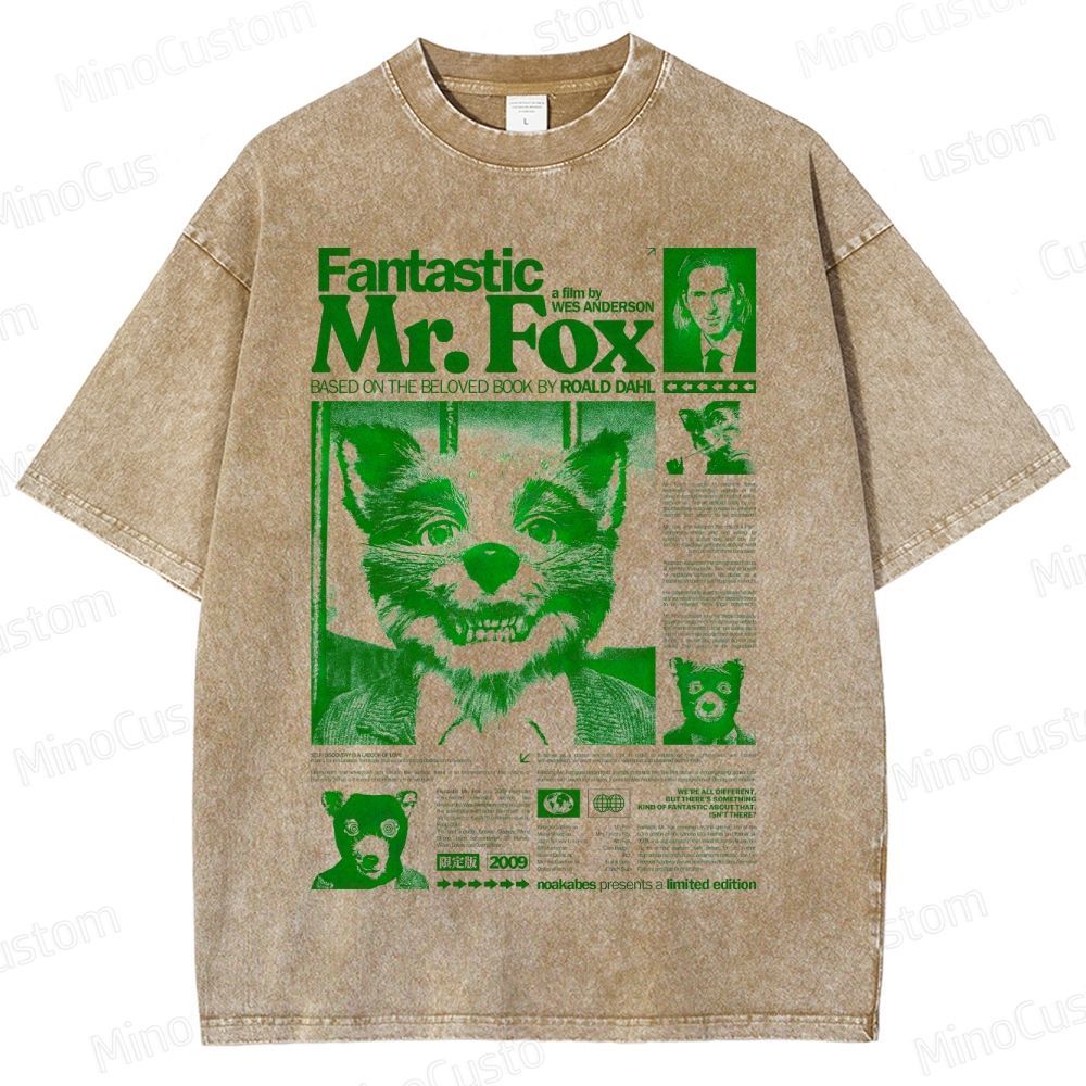 Fantastic Mr. Fox Collage Graphic Washed Vintage T - Shirt